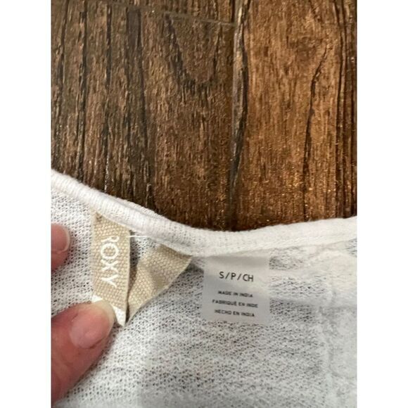 WOMENS ROXY OFF WHITE BOHO COLD SHOULDER FLOWY KNIT SHORT SLEEVE TOP BLOUSE SZ S - Picture 10 of 12